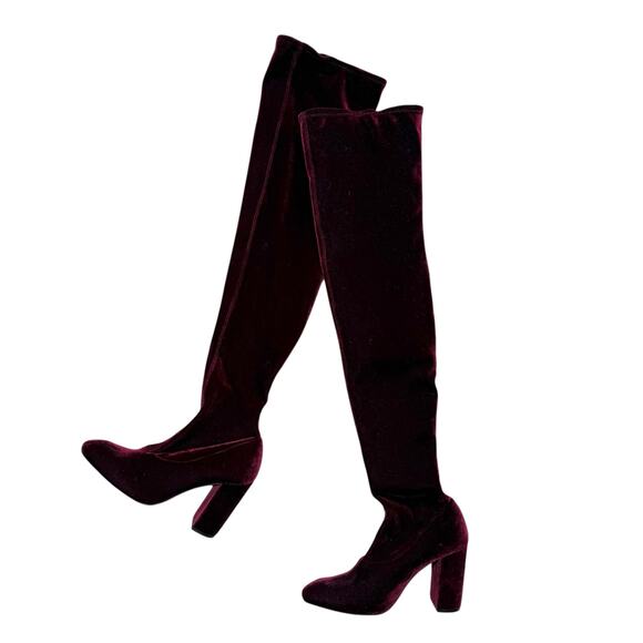 Zara velvet over the knee burgundy heeled boots EU 38 / US 7.5 - Picture 5 of 15